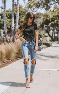 Fashion & lifestyle blogger Adelina Perrin of The Charming Olive wearing Levis Jeans, Gucci Belt, Stuart Weitzman heels.